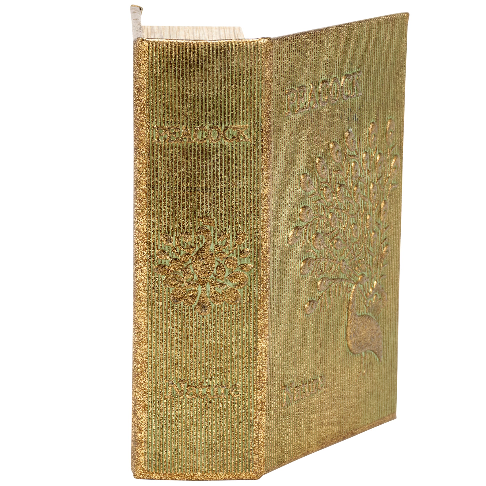 Peacock Metallic Gold Vintage Book Box | Faux Leather Wrap Book Shaped Storage Stash Trinket Box