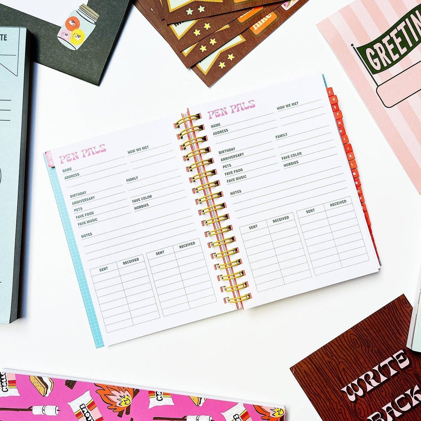 Pen Pals Address Book | Spiral Bound Contacts Directory Book | 8.25'' x 6.25''