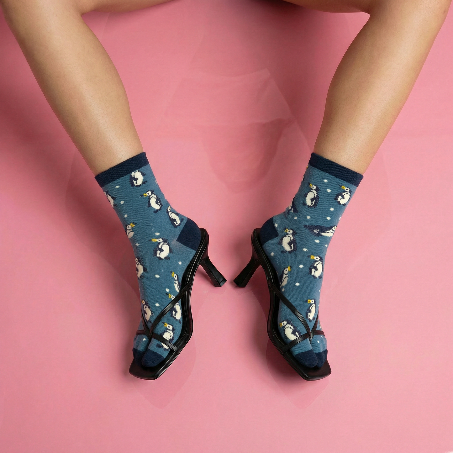 Penguin Split Toe Tabi Socks in Blue | Big Toe Flip Flop Cute Penguin Novelty Crew Socks