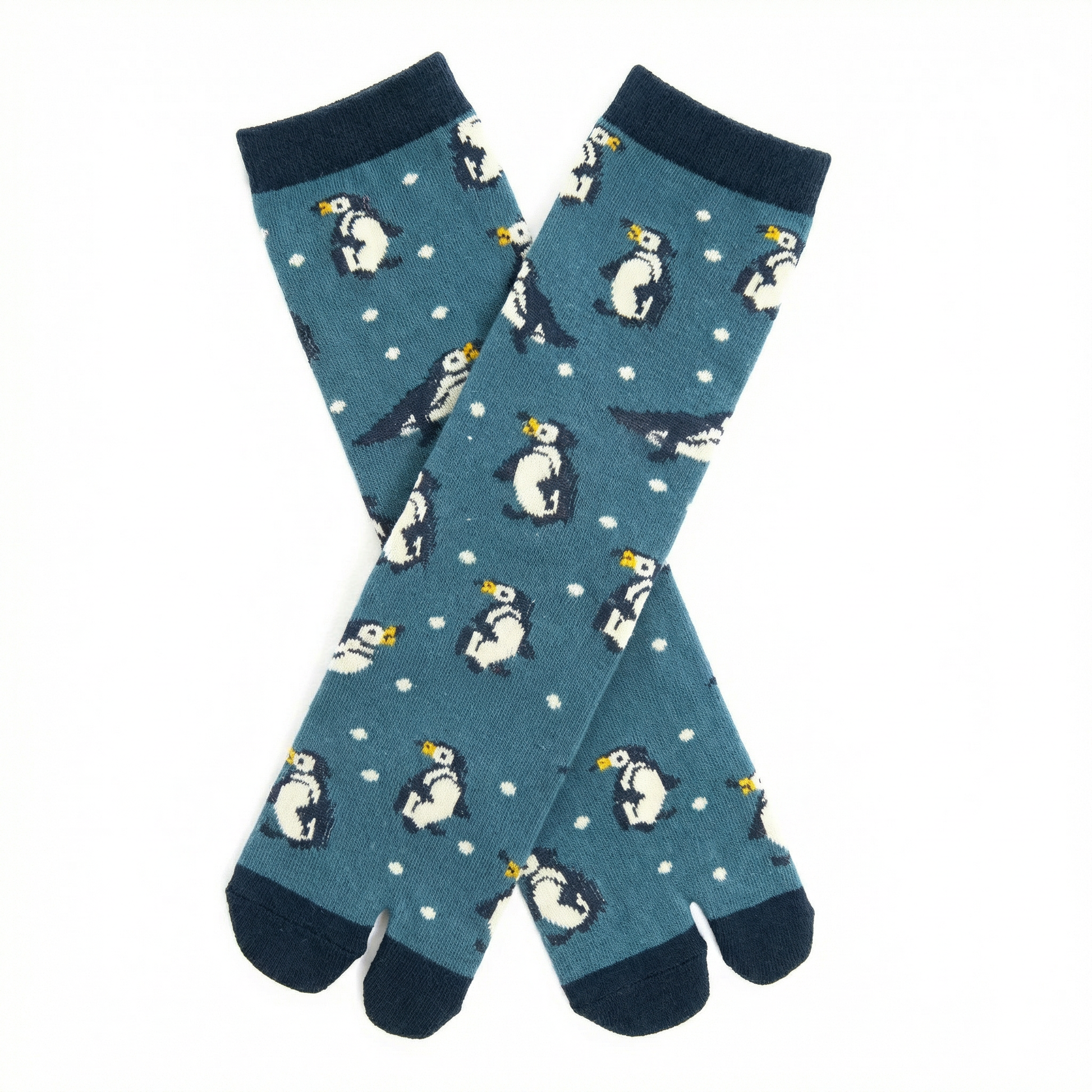 Penguin Split Toe Tabi Socks in Blue | Big Toe Flip Flop Cute Penguin Novelty Crew Socks