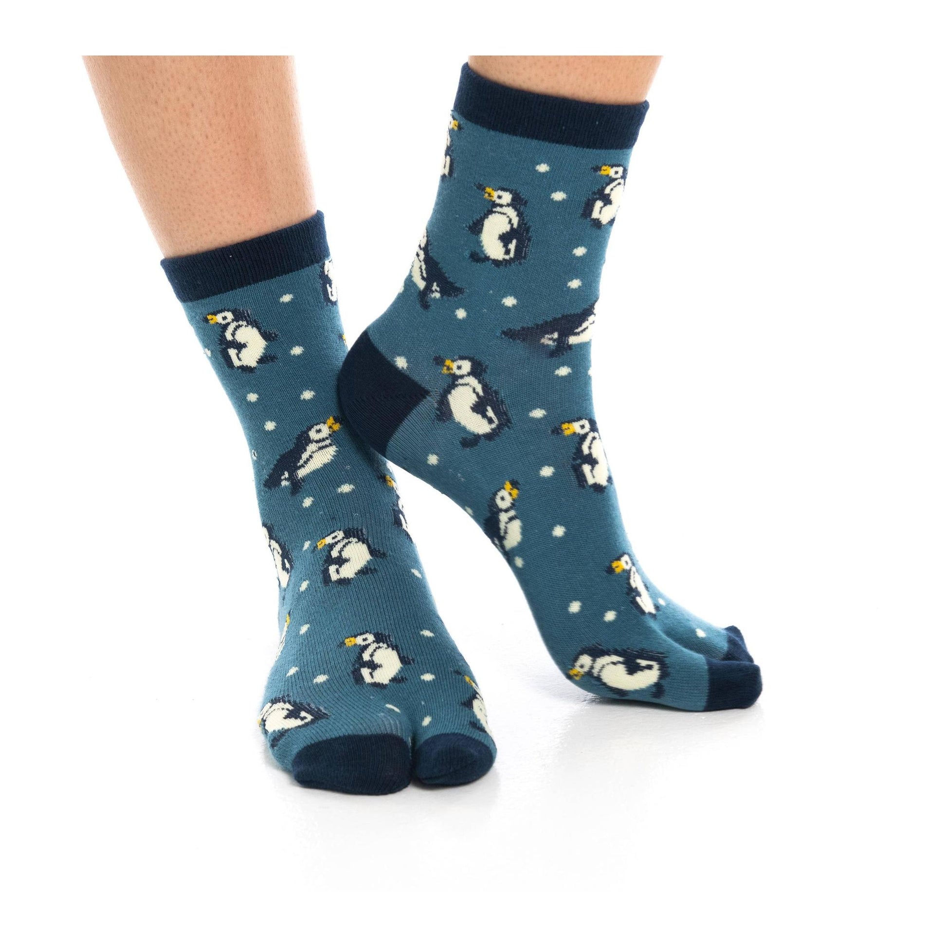 Penguin Split Toe Tabi Socks in Blue | Big Toe Flip Flop Cute Penguin Novelty Crew Socks