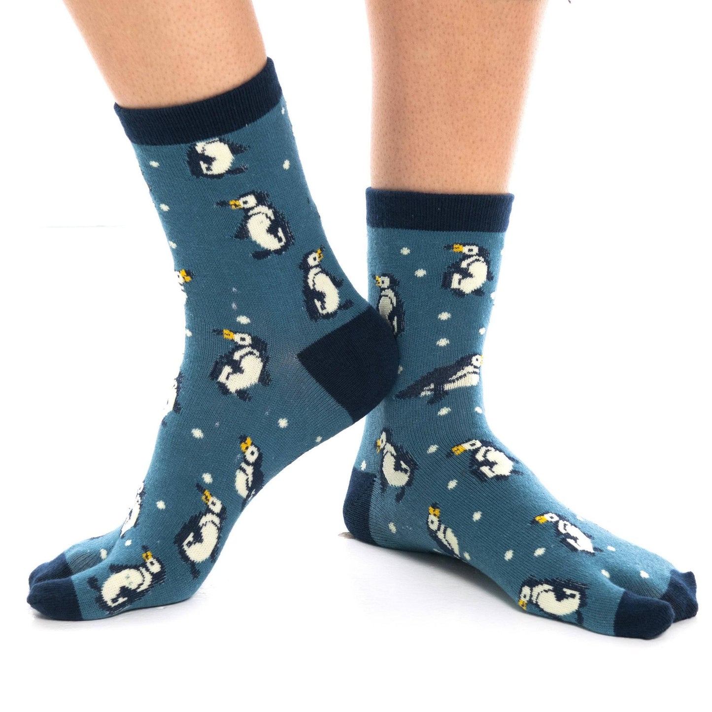 Penguin Split Toe Tabi Socks in Blue | Big Toe Flip Flop Cute Penguin Novelty Crew Socks
