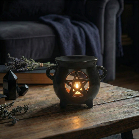Pentagram Ceramic Cauldron Oil Burner | Aromatherapy Burner/Essential Oil Diffuser | 4'' x 5''