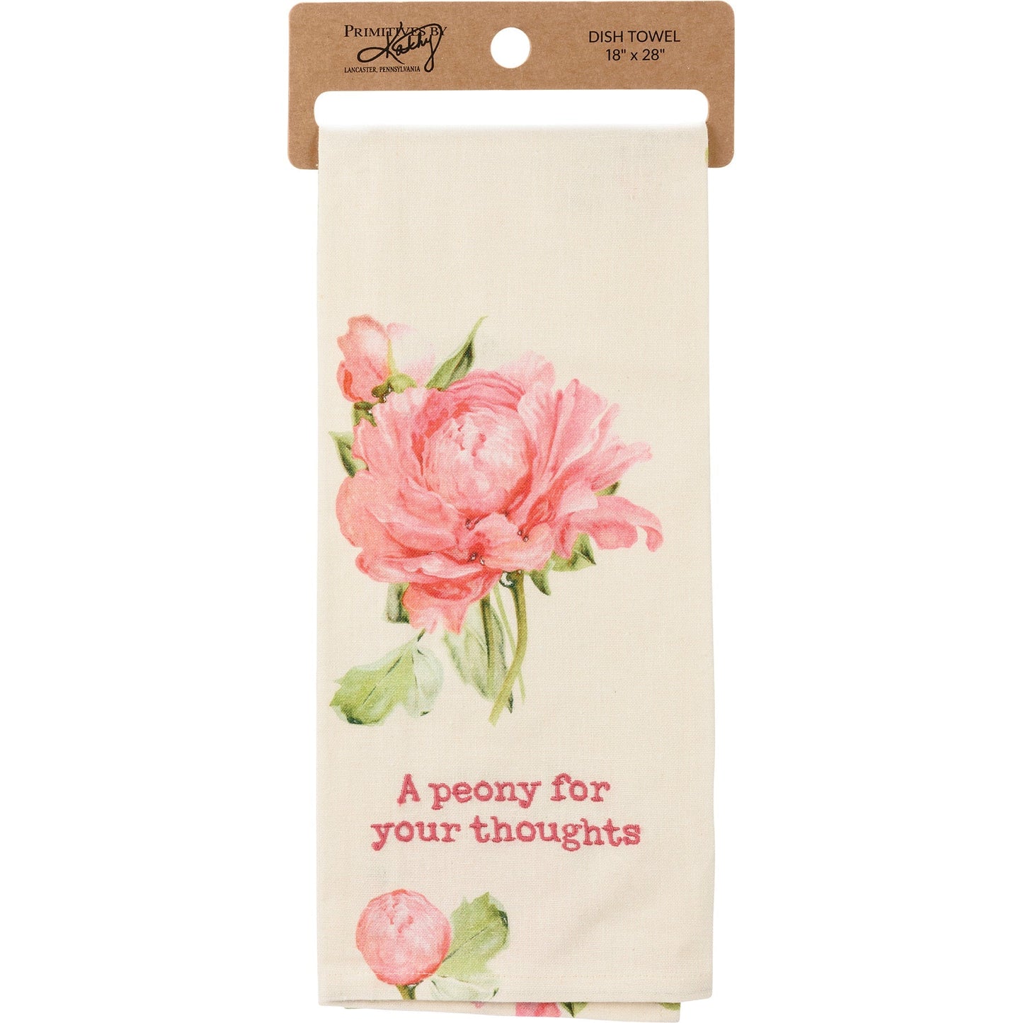 Peony For Your Thoughts Dish Cloth Towel | Cotten Linen Novelty Tea Towel | Cute Kitchen Hand Towel | 18" x 28"