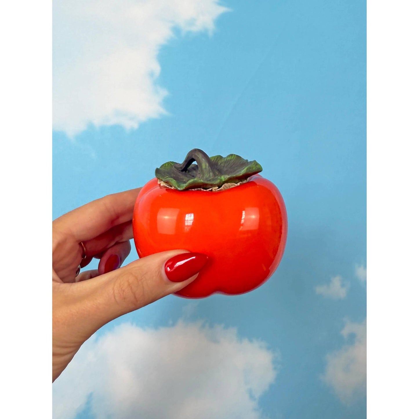 Persimmon Stash Jar | Cute Decorative Storage Jar | Retro Kitsch Home Accent Container