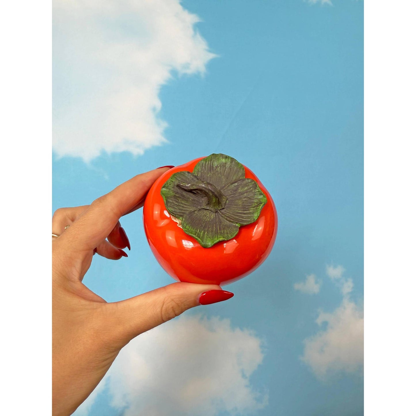 Persimmon Stash Jar | Cute Decorative Storage Jar | Retro Kitsch Home Accent Container