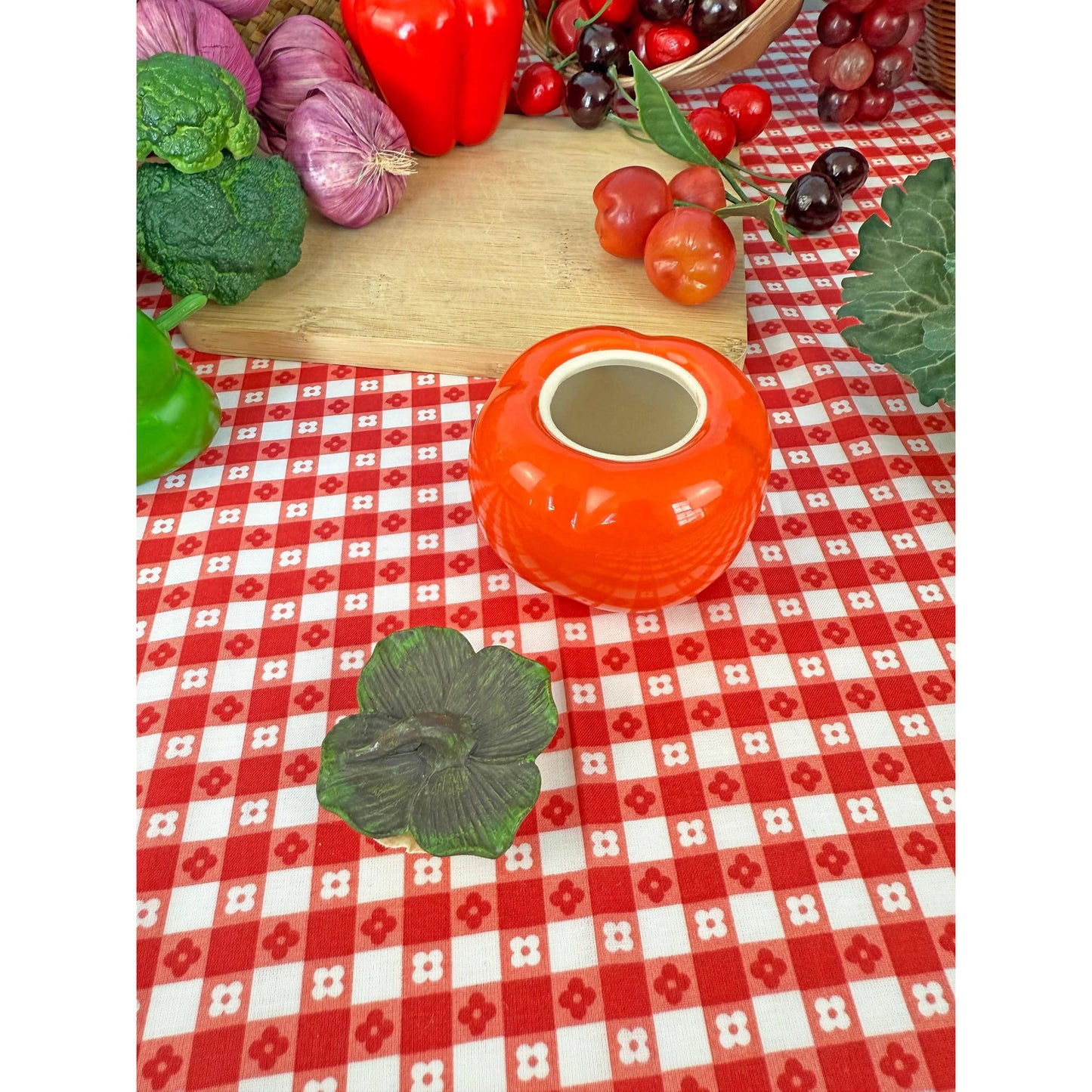 Persimmon Stash Jar | Cute Decorative Storage Jar | Retro Kitsch Home Accent Container