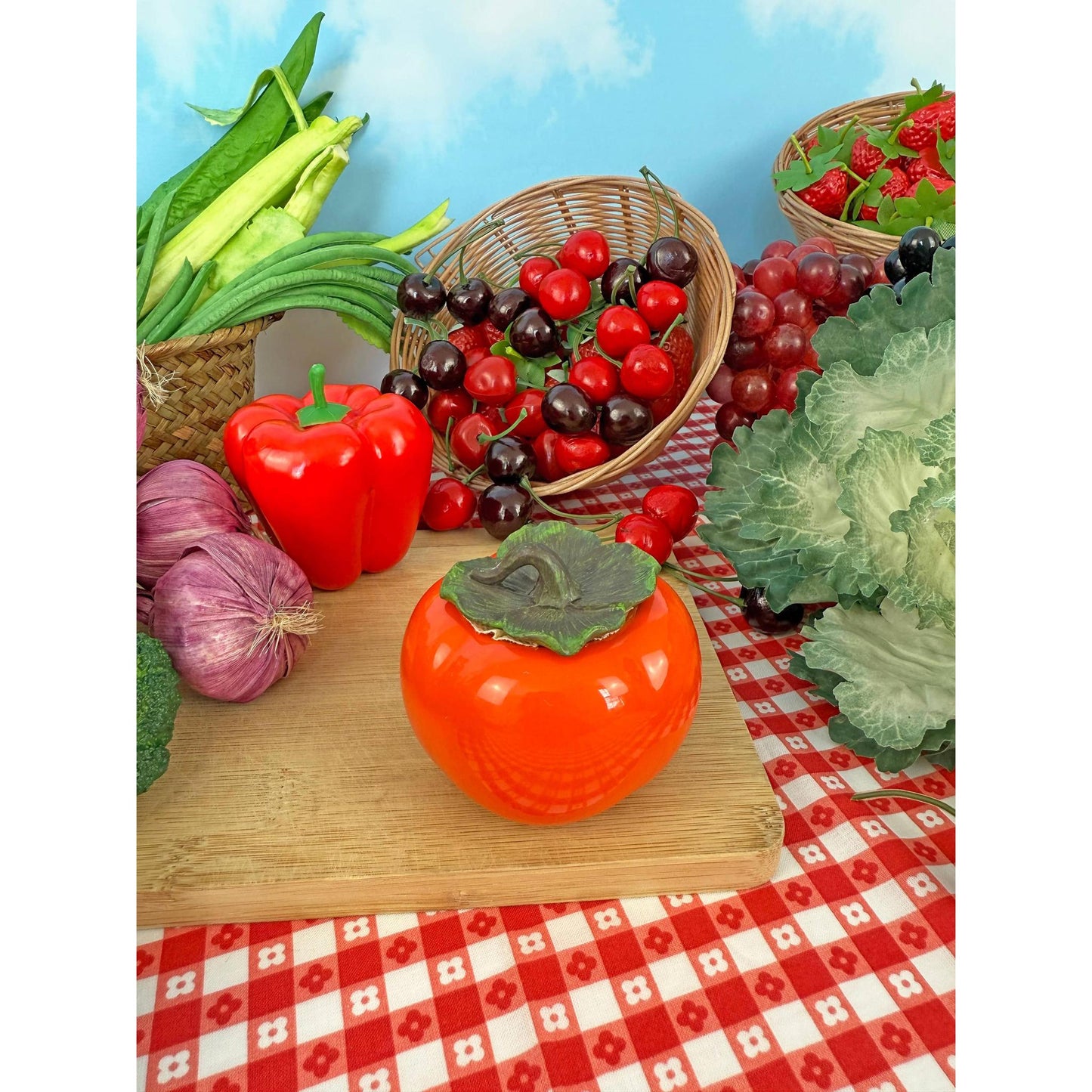 Persimmon Stash Jar | Cute Decorative Storage Jar | Retro Kitsch Home Accent Container