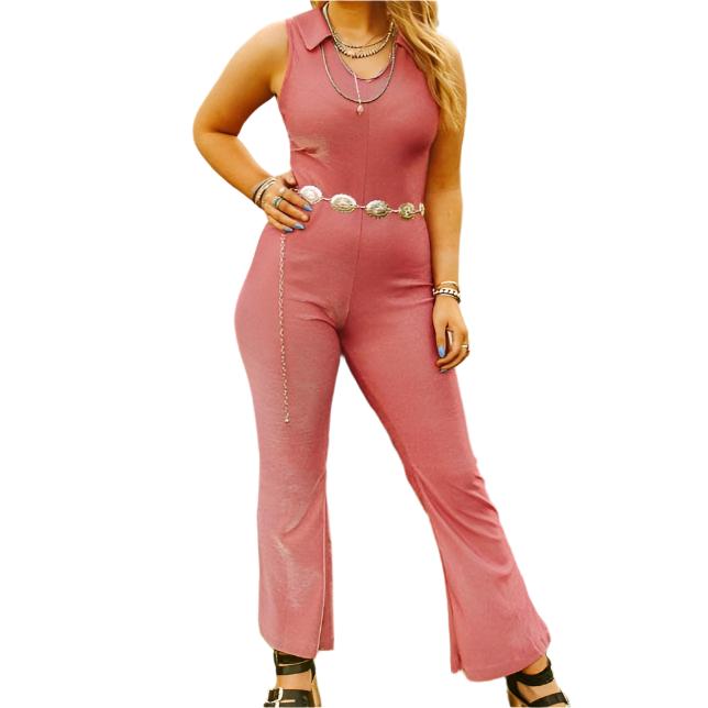 Petite Fit Hyper Pink Shimmer Collared Sleeveless Jumpsuit [Sizes SM-1X]