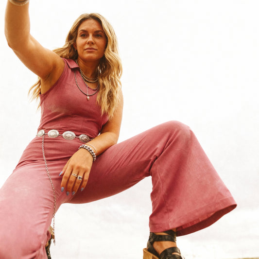 Petite Fit Hyper Pink Shimmer Collared Sleeveless Jumpsuit [Sizes SM-1X]