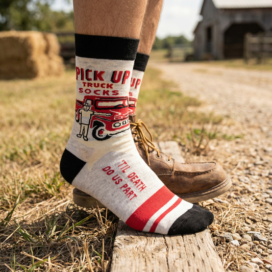Pick Up Truck 'Til Death Do Us Part Funny Men's Crew Socks | BlueQ at GetBullish