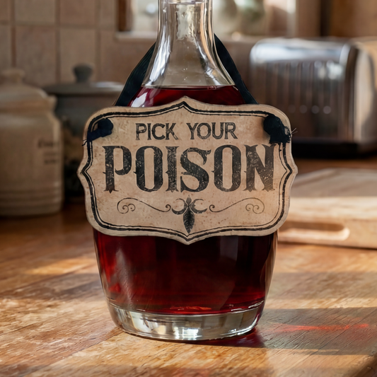 Pick Your Poison Mini Hanging Sign for Liquor/Potion Bottle or Decor | Spooky Wooden Decor | 5" x 3.25"
