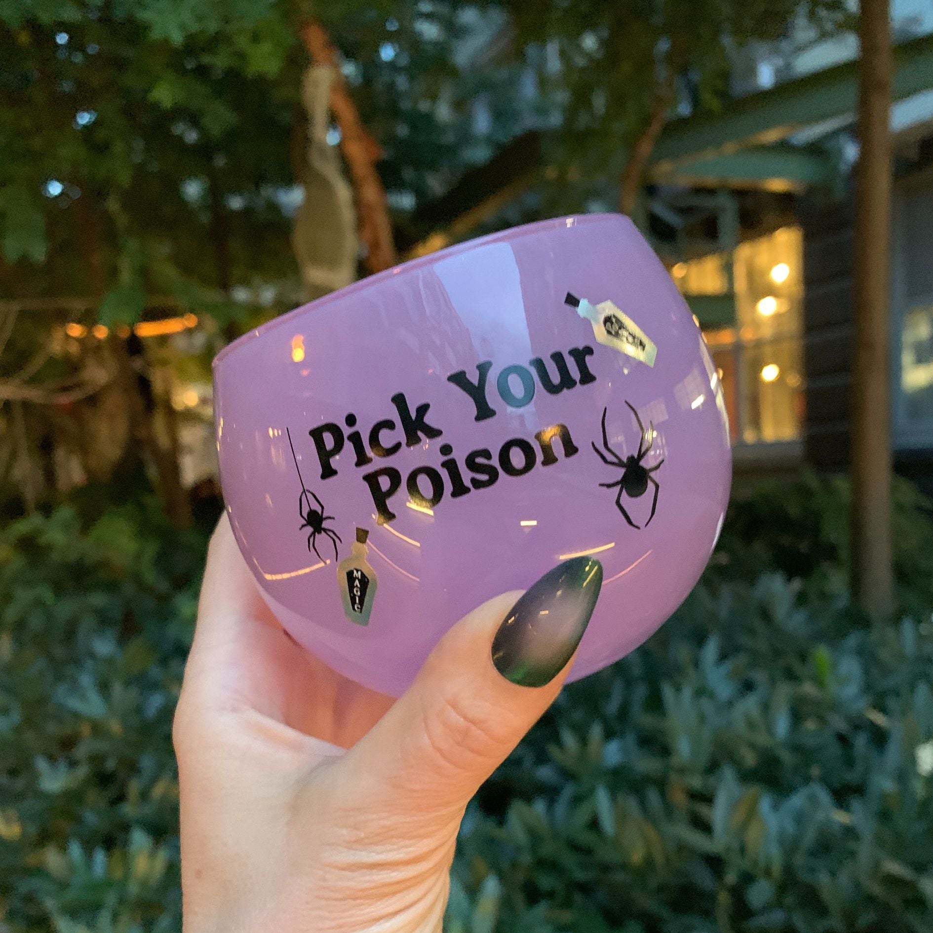 Pick Your Poison Roly Poly Tinted Glass in Pink | 13 oz. | Spooky Goth or Halloween Themed Cup