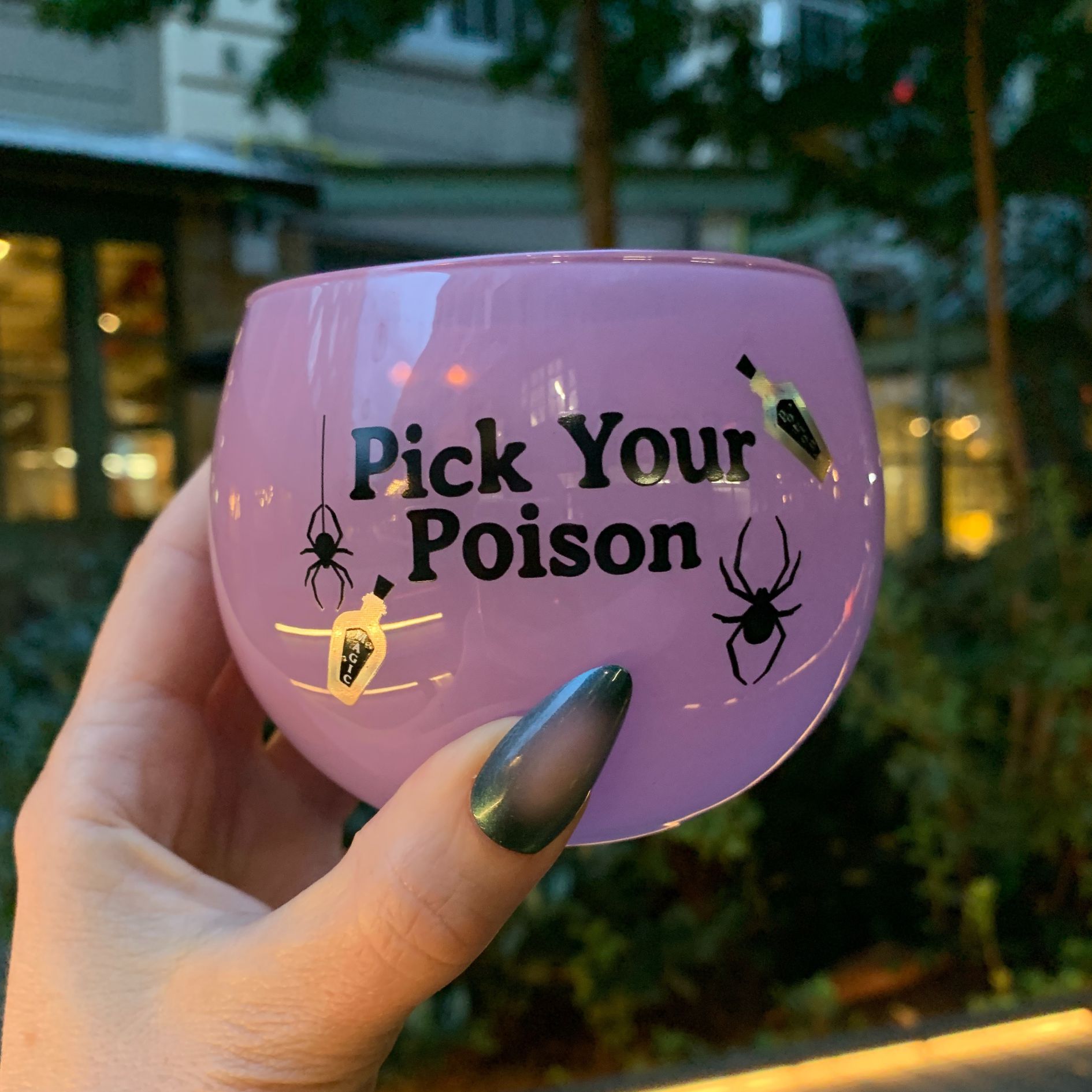 Pick Your Poison Roly Poly Tinted Glass in Pink | 13 oz. | Spooky Goth or Halloween Themed Cup