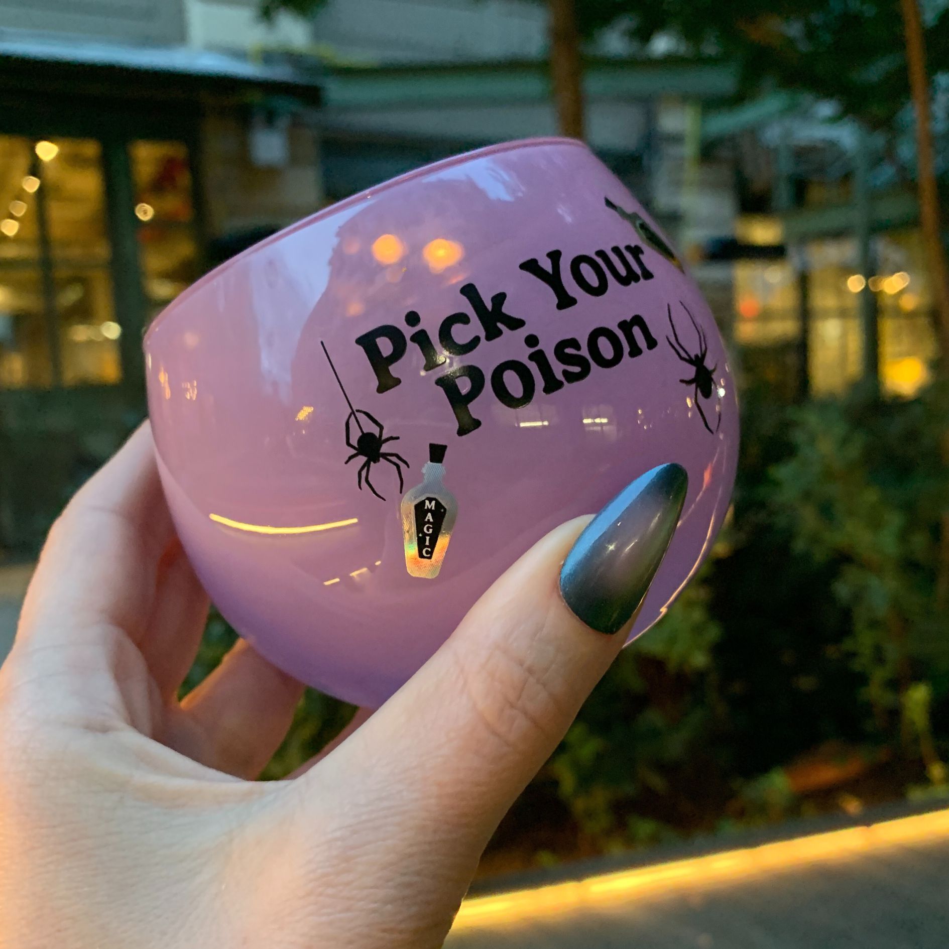 Pick Your Poison Roly Poly Tinted Glass in Pink | 13 oz. | Spooky Goth or Halloween Themed Cup