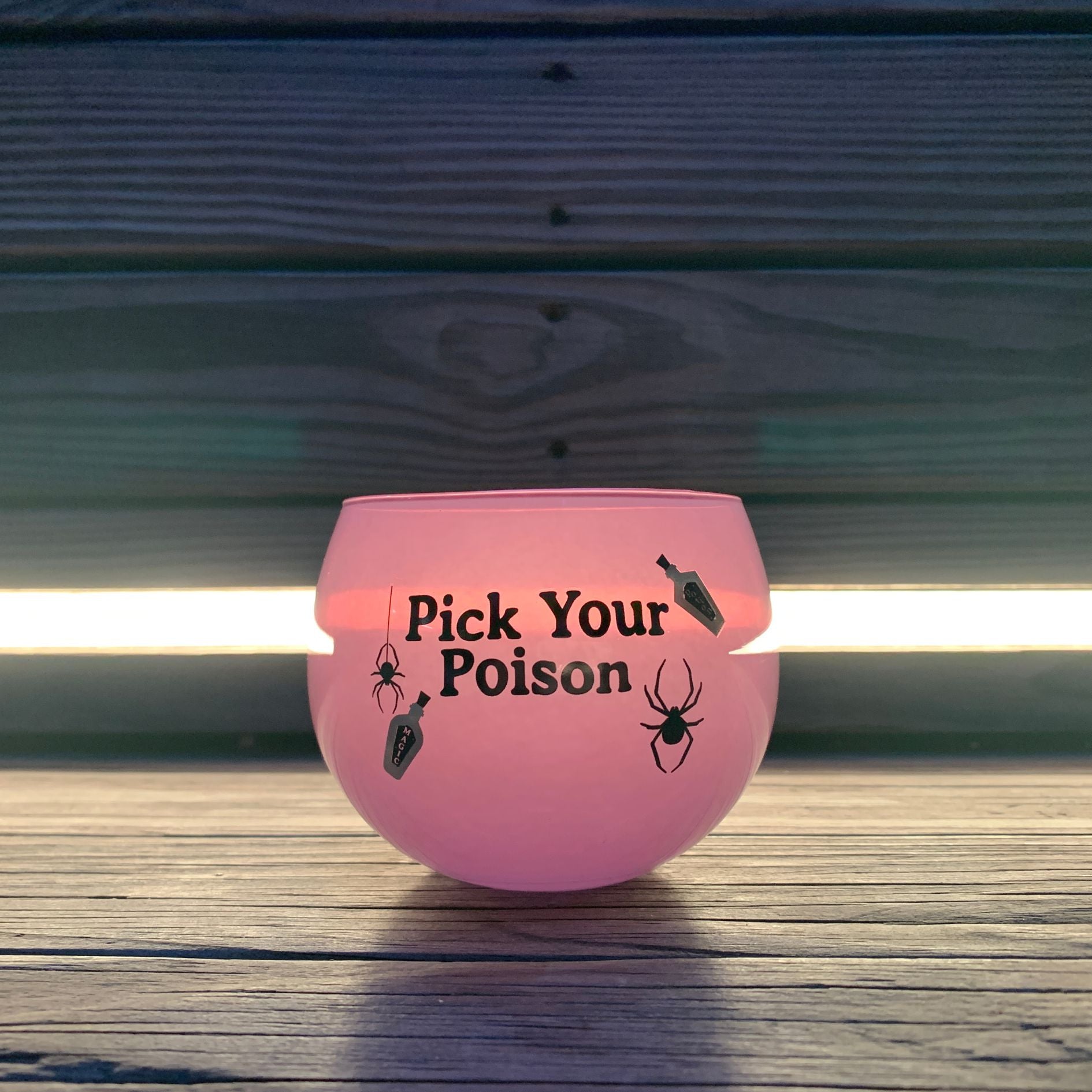 Pick Your Poison Roly Poly Tinted Glass in Pink | 13 oz. | Spooky Goth or Halloween Themed Cup