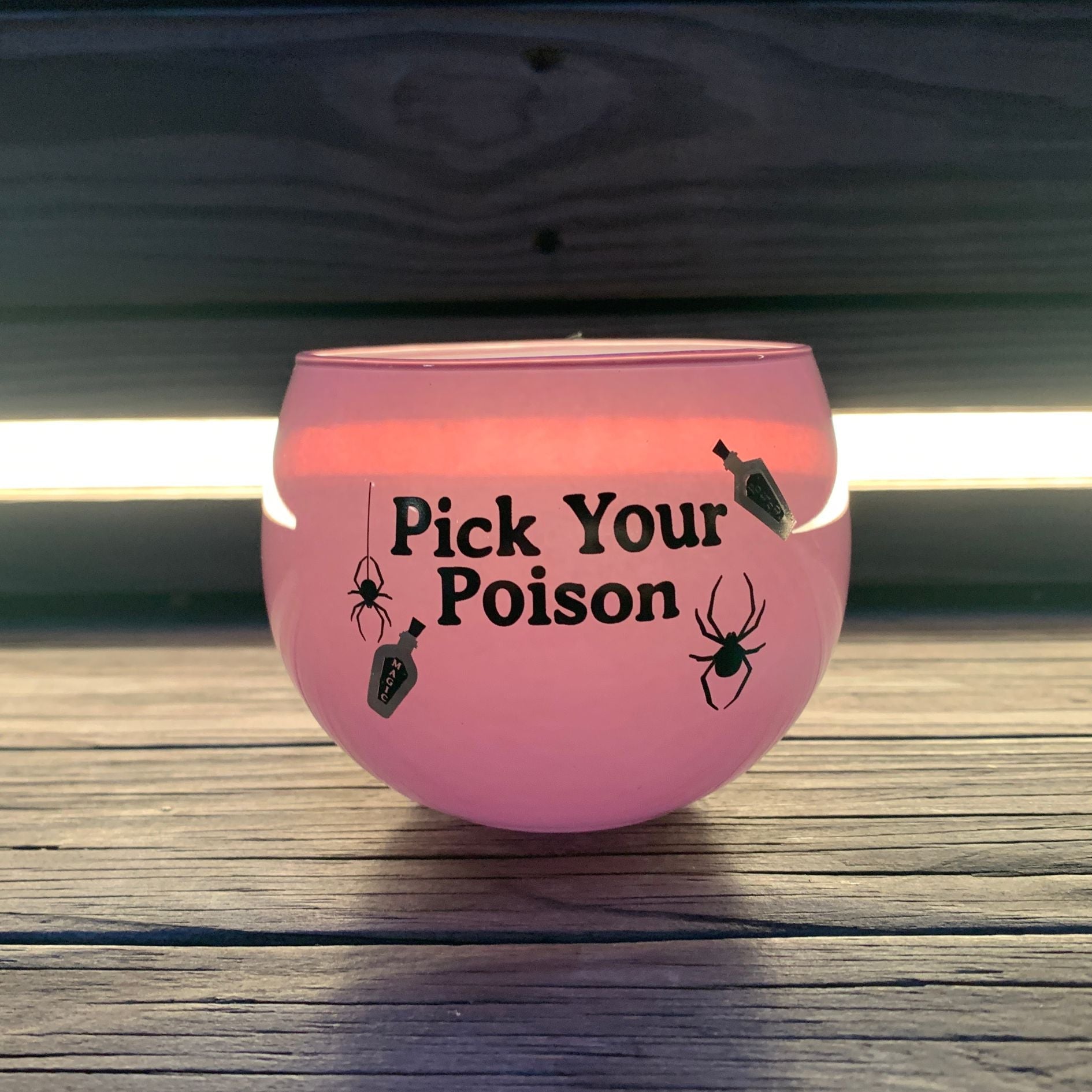 Pick Your Poison Roly Poly Tinted Glass in Pink | 13 oz. | Spooky Goth or Halloween Themed Cup | Pack of 6