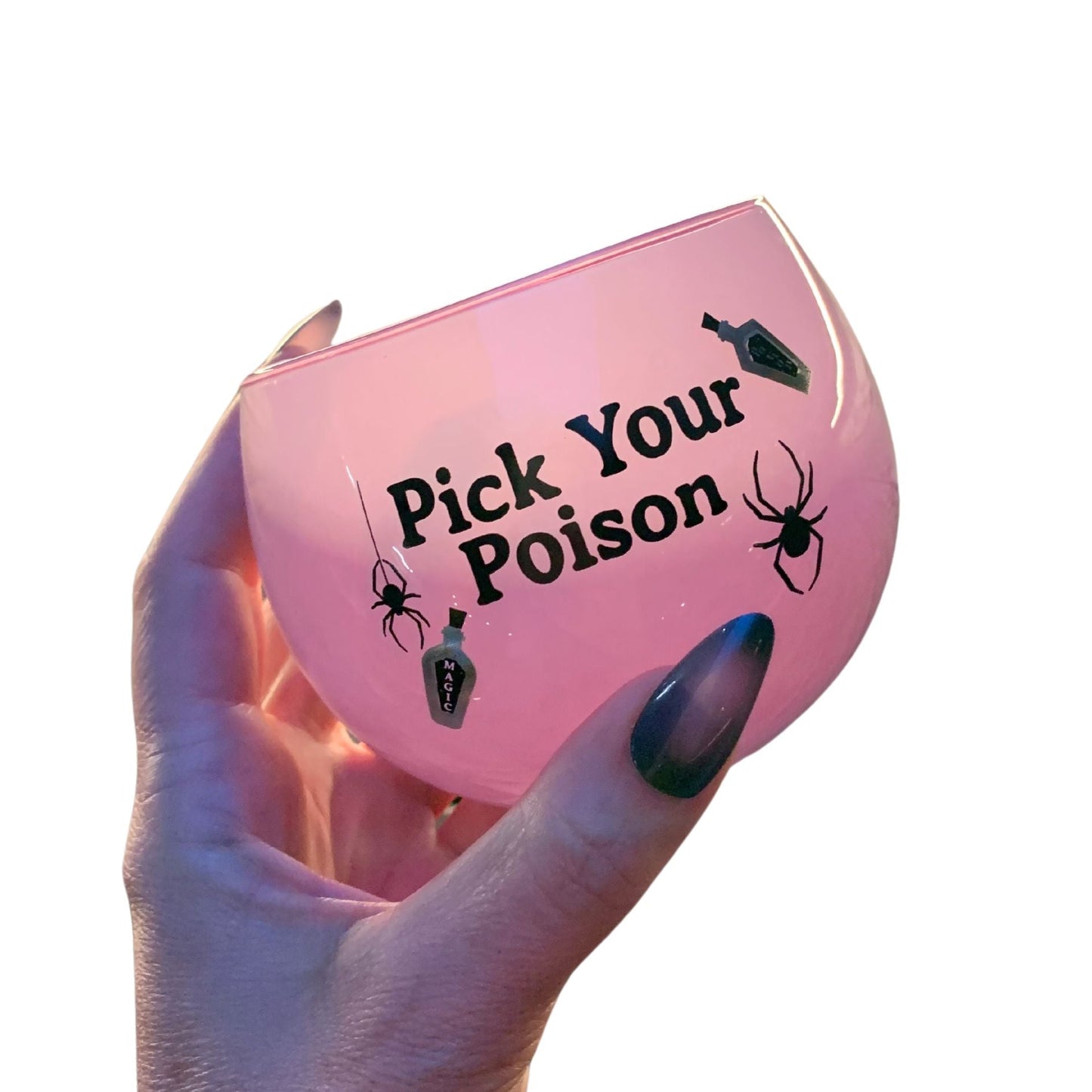 Pick Your Poison Roly Poly Tinted Glass in Pink | 13 oz. | Spooky Goth or Halloween Themed Cup | Pack of 6