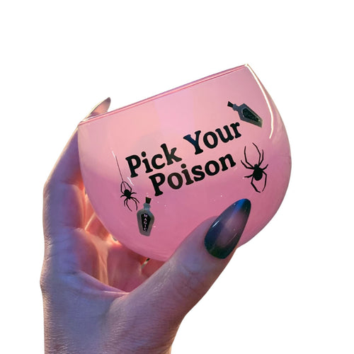 Pick Your Poison Roly Poly Tinted Glass in Pink | 13 oz. | Spooky Goth or Halloween Themed Cup