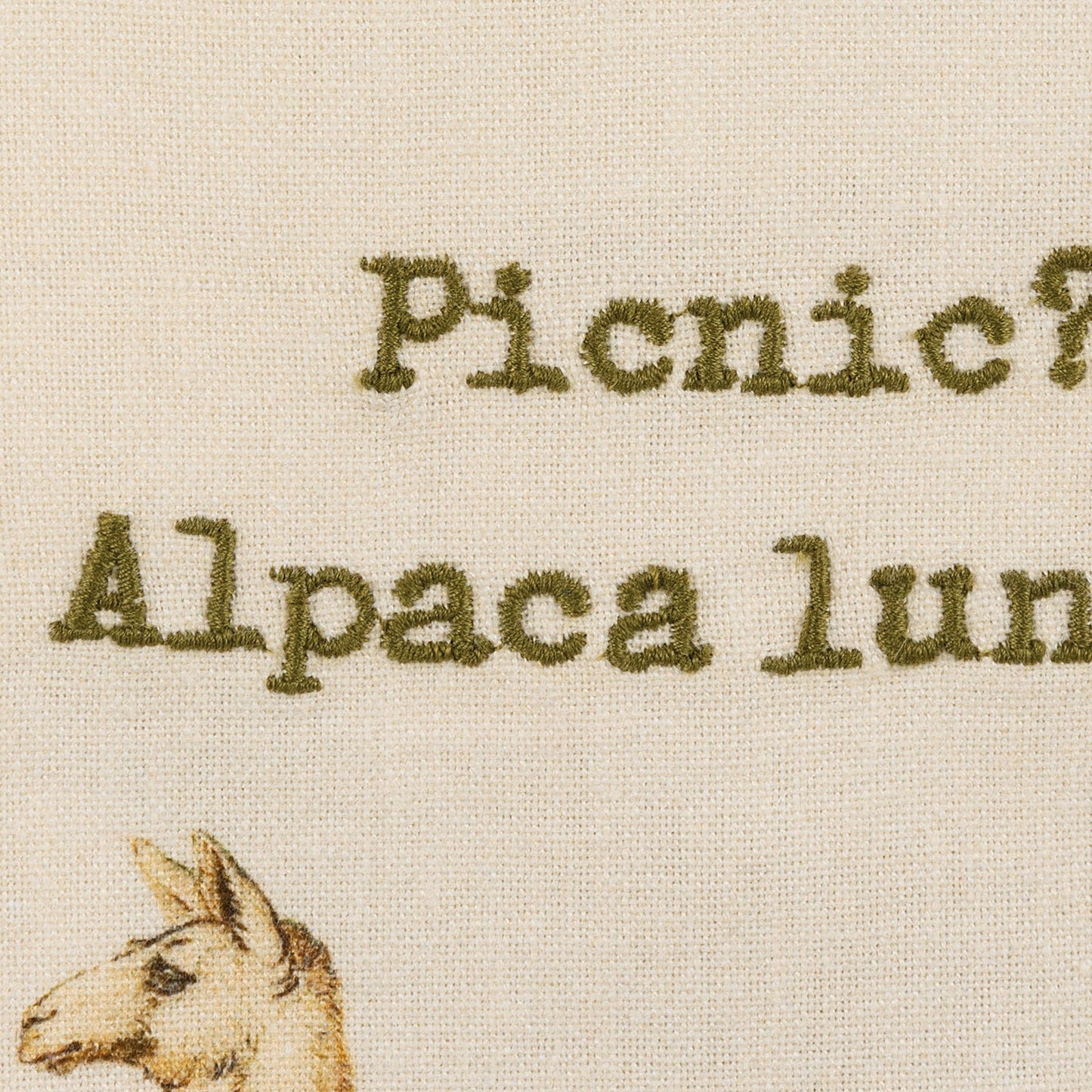 Picnic? Alpaca Our Lunch Dish Cloth Towel | Cotten Linen Novelty Tea Towel | Embroidered Text | 18" x 28"