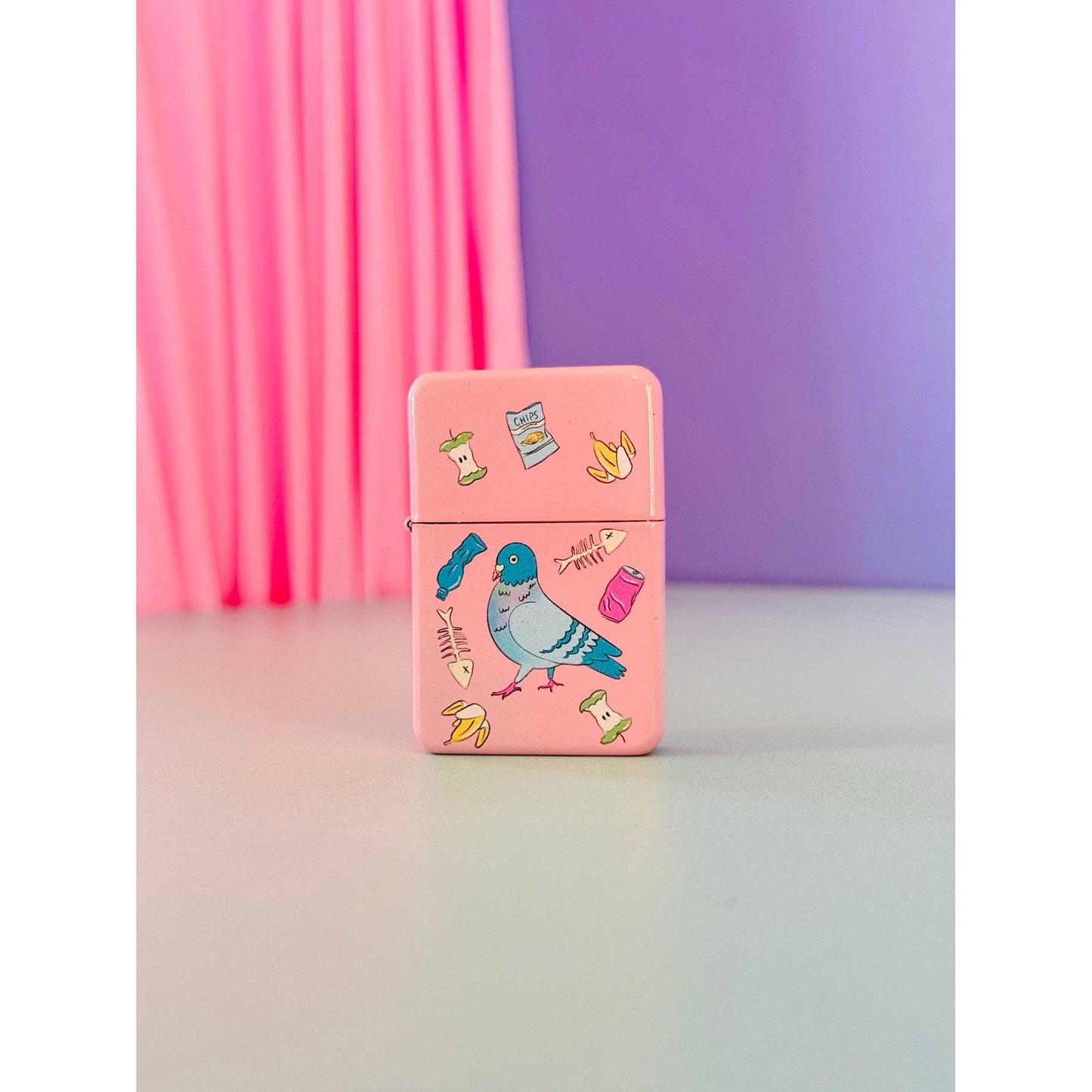 Pigeon with Trash Lighter in Pink | Refillable Cigarette Pocket Igniter