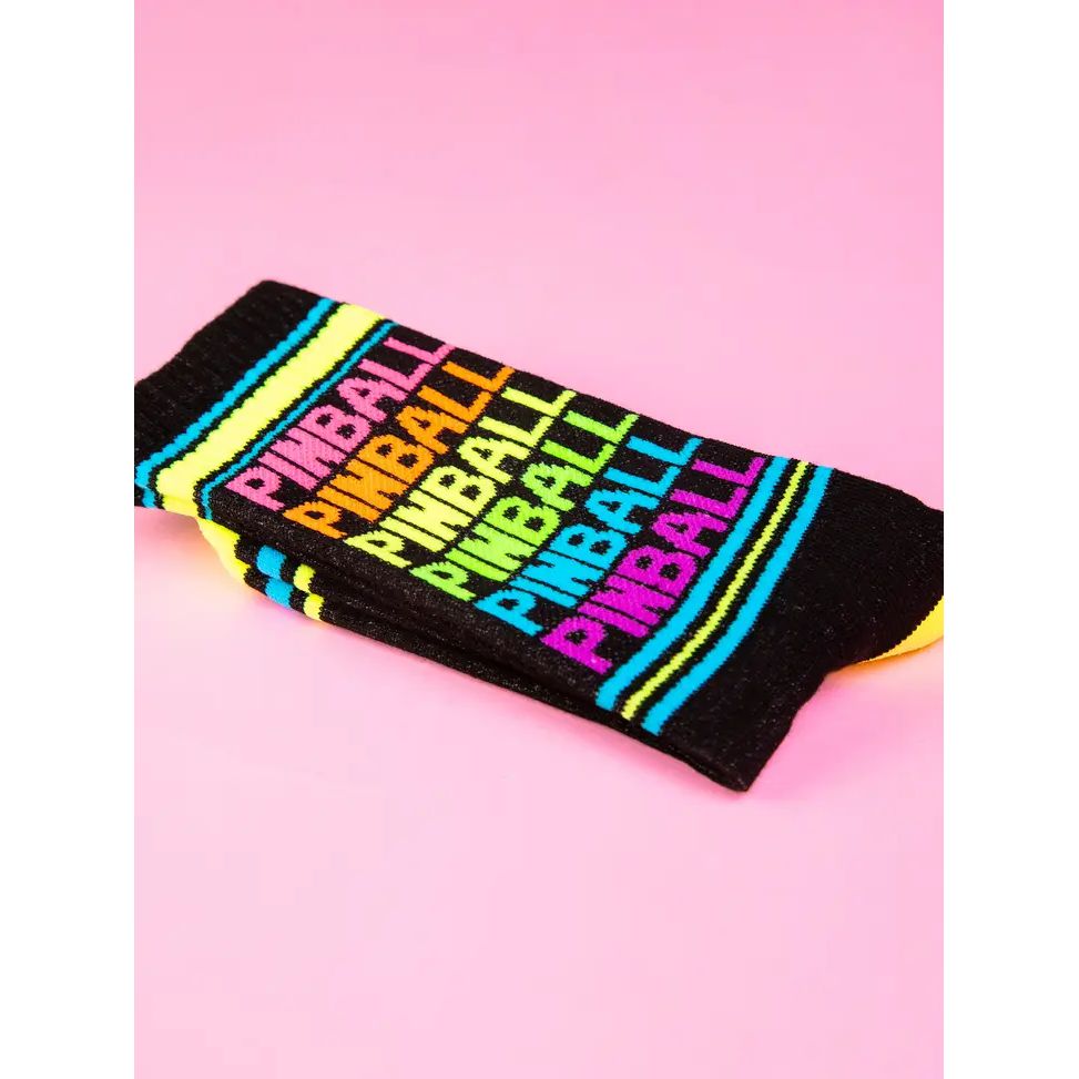 Pinball - Neon Rainbow Gym Crew Socks | Black Cotton Socks | Unisex