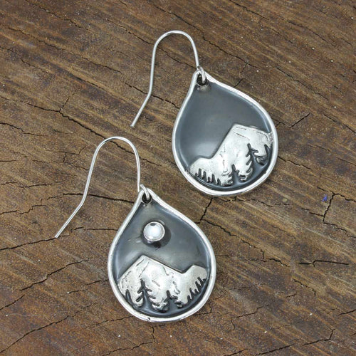 Pinetop Panorama Enamel Mountains Earrings | Teardrop Mismatched Nature Themed Fashion Jewelry