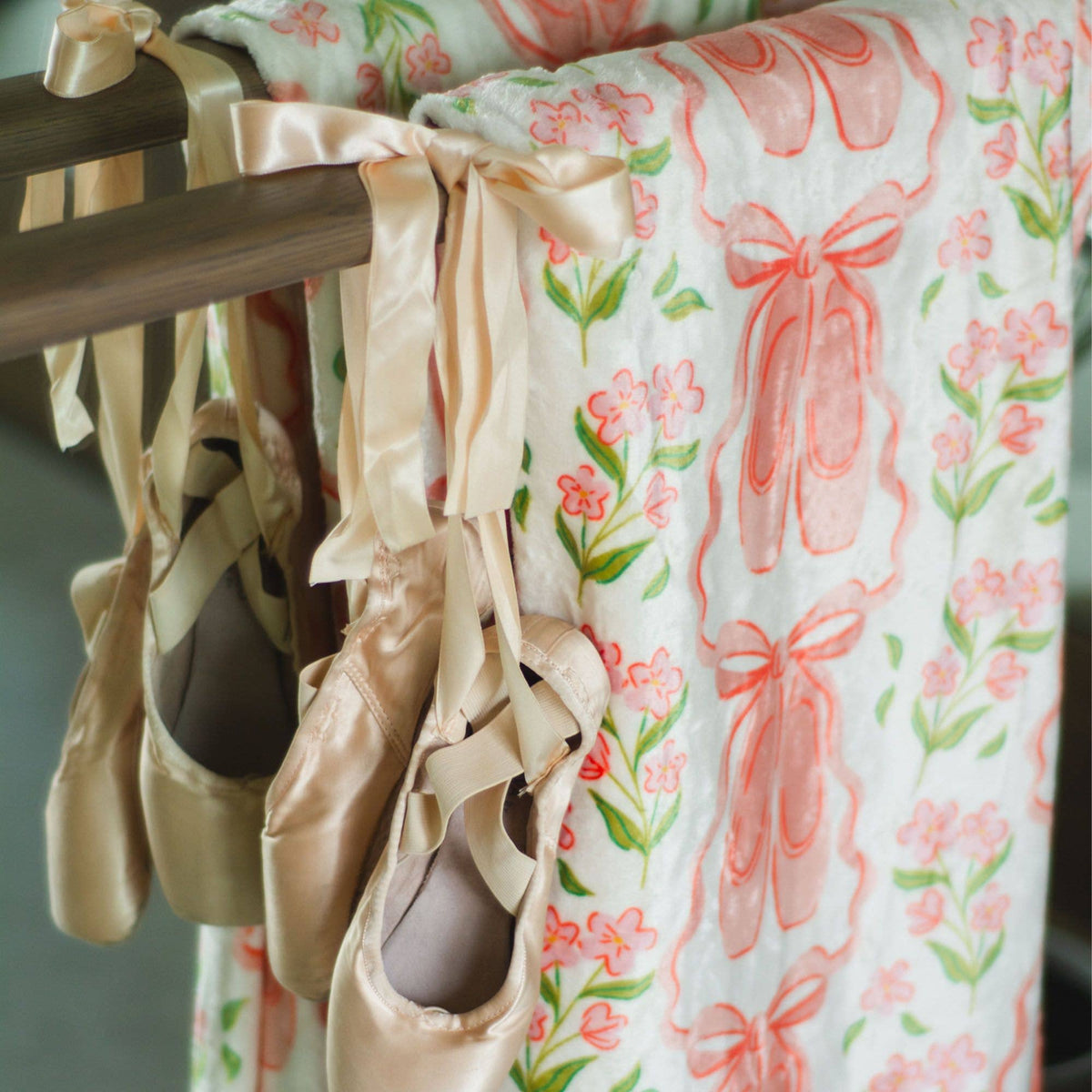 Pink Ballet Slippers & Florals Fleece Throw Blanket | 50" x 60"