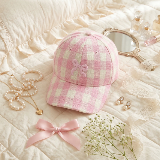 Pink Bow Baseball Cap | Cute Bow Embroidered Women’s Cap | Adjustable Casual Hat