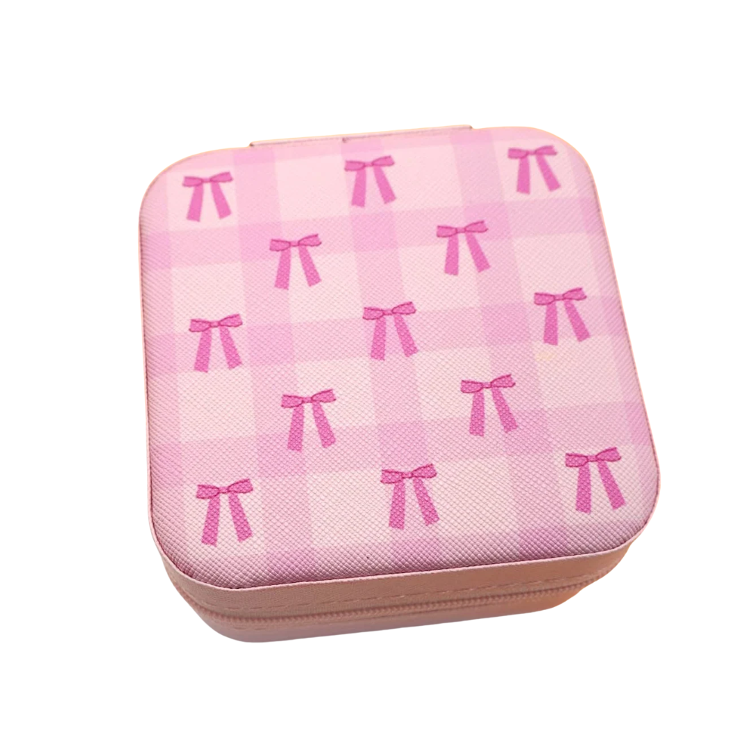 Pink Coquette Travel Jewelry Organizer | Square Zipper Case | Bow Fuchsia or Bow Light Pink-JOSSLYN by Wall to Wall-The Bullish Store
