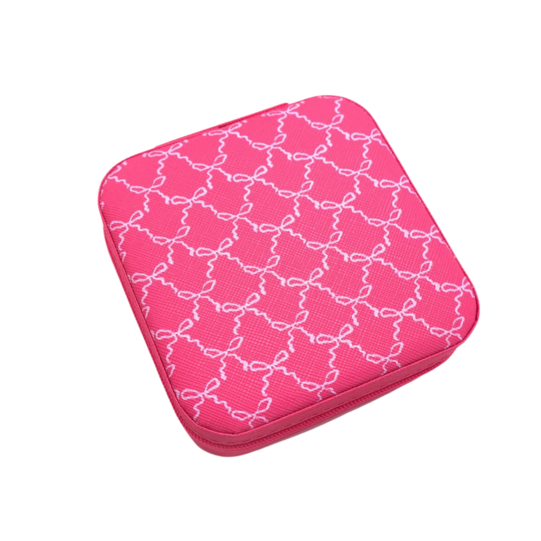 Pink Coquette Travel Jewelry Organizer | Square Zipper Case | Bow Fuchsia or Bow Light Pink-JOSSLYN by Wall to Wall-The Bullish Store