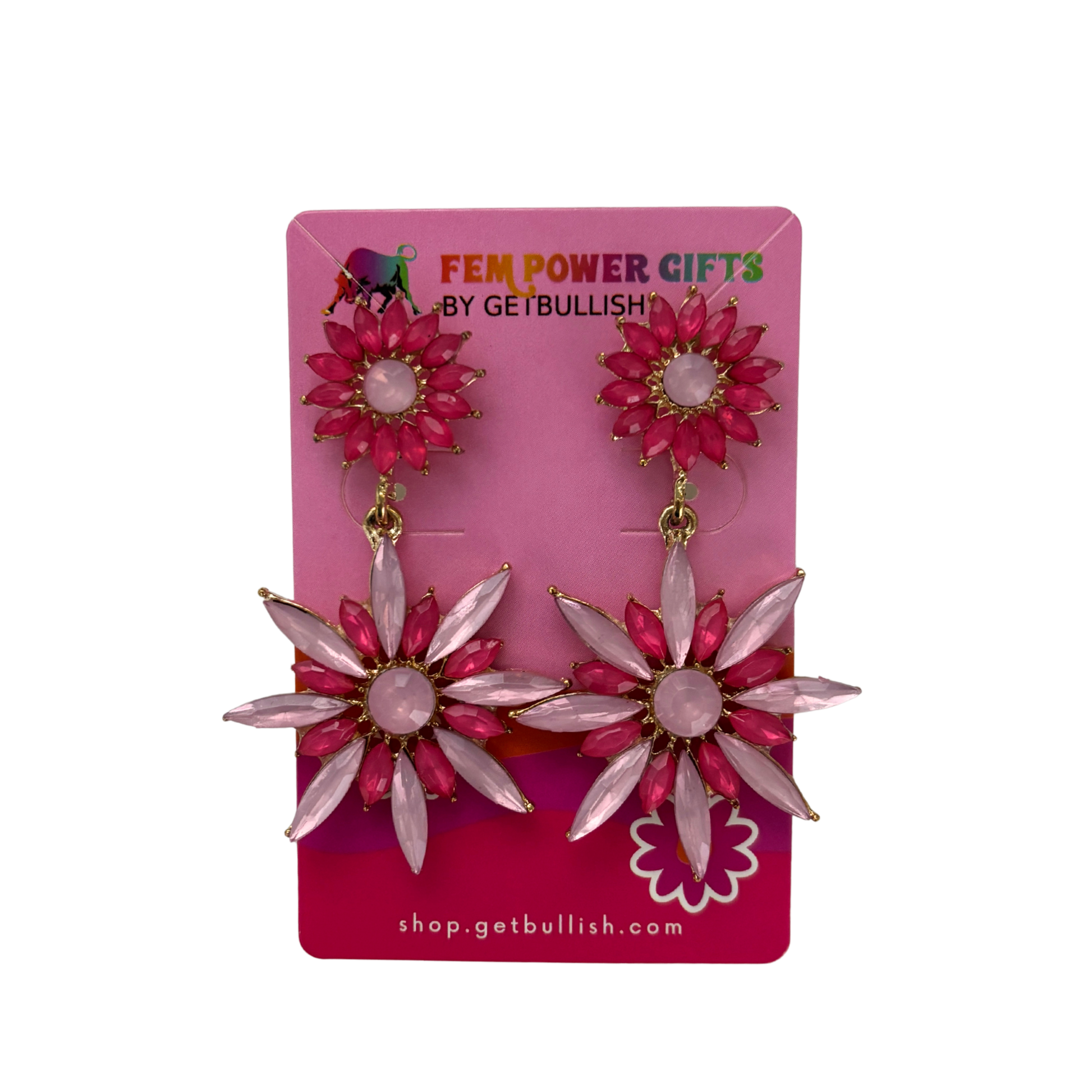 Pink Flowerburst Statement Earrings | Art Deco Gem Earrings in Hot Pink & Ballet Pink
