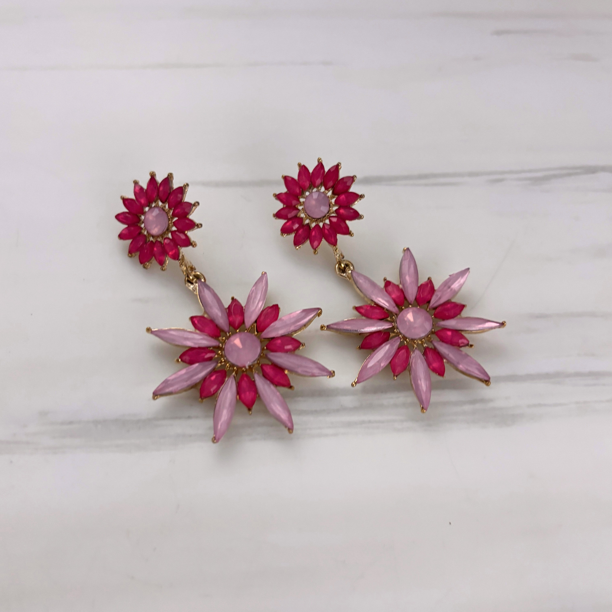 Pink Flowerburst Statement Earrings | Art Deco Gem Earrings in Hot Pink & Ballet Pink