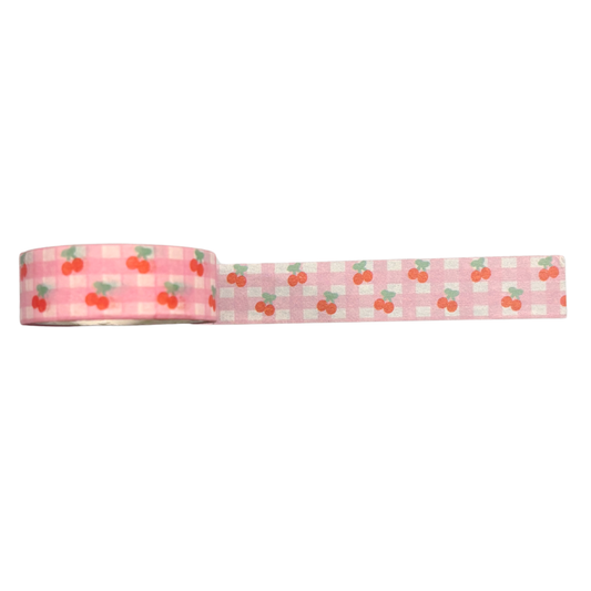 Pink Gingham Cherries Washi Tape | Aesthetic Dopamine Y2K Decorative Masking Tape
