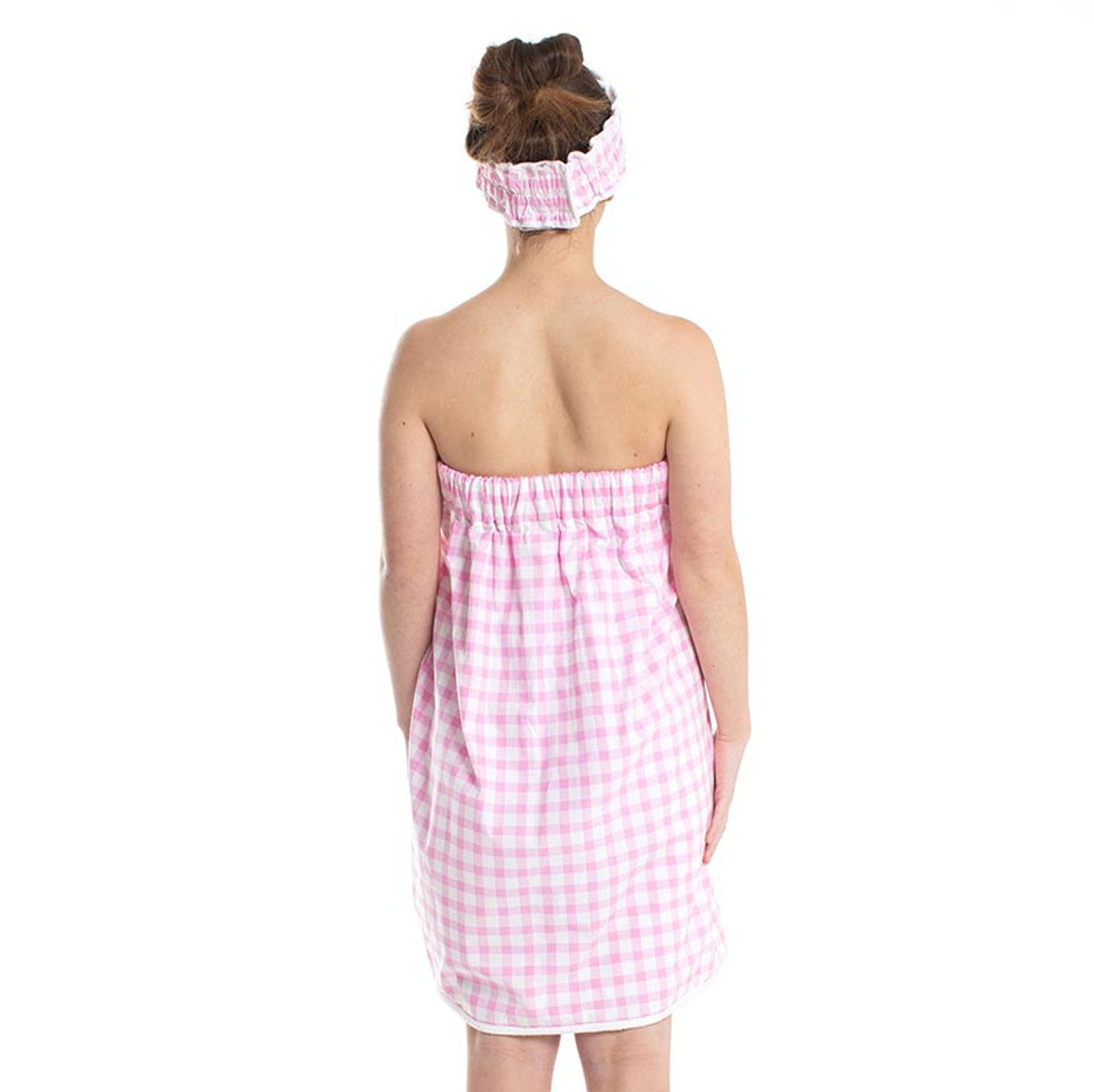Pink Gingham Spa Wrap and Headband Set | Bath Body Towel Shower