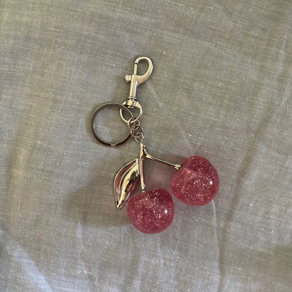 Pink Glitter Cherries Bag Charm Keychain | Silver | Paper & Quartz-Paper & Quartz-The Bullish Store