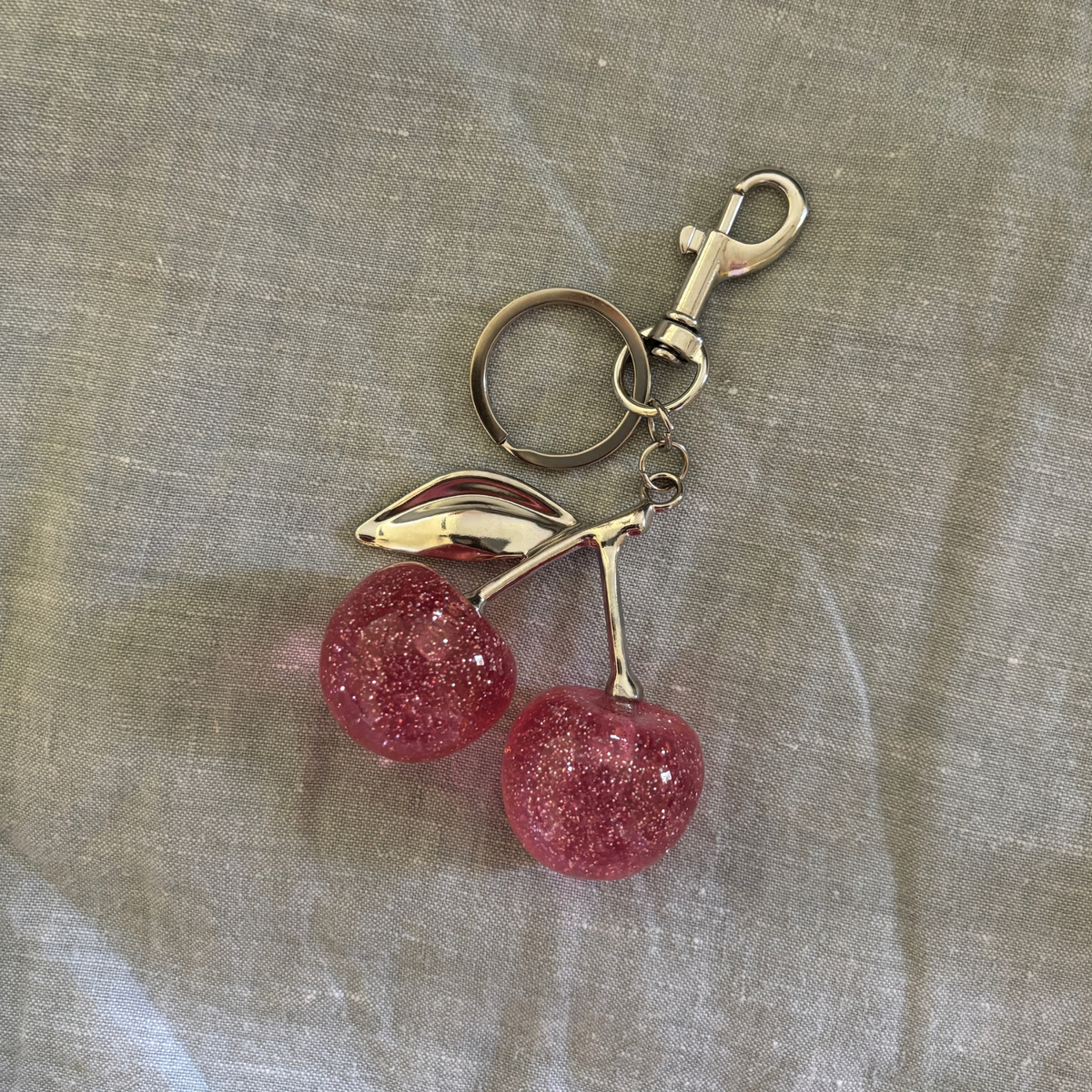 Pink Glitter Cherries Bag Charm Keychain | Silver | Paper & Quartz-Paper & Quartz-The Bullish Store