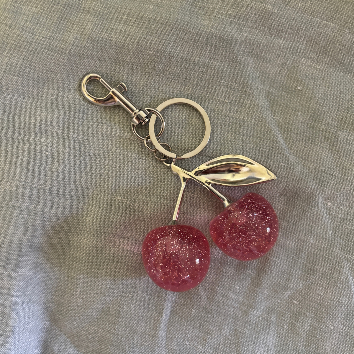 Pink Glitter Cherries Bag Charm Keychain | Silver | Paper & Quartz-Paper & Quartz-The Bullish Store