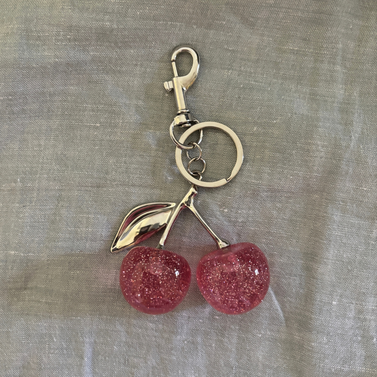 Pink Glitter Cherries Bag Charm Keychain | Silver | Paper & Quartz-Paper & Quartz-The Bullish Store