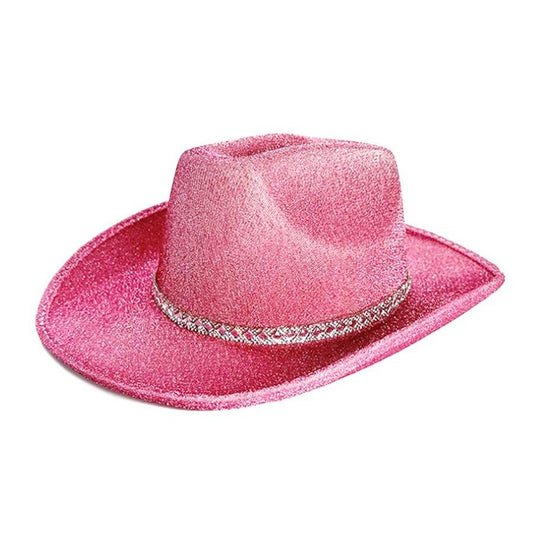 Pink Glitter Cowgirl Hat with Stone Band