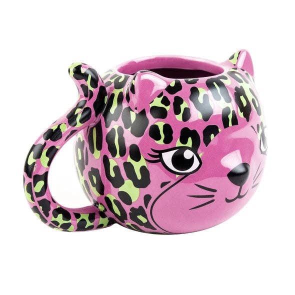 Pink Leopard Cat Mug | Cute Ceramic Coffee Tea Cup | Gift for Her