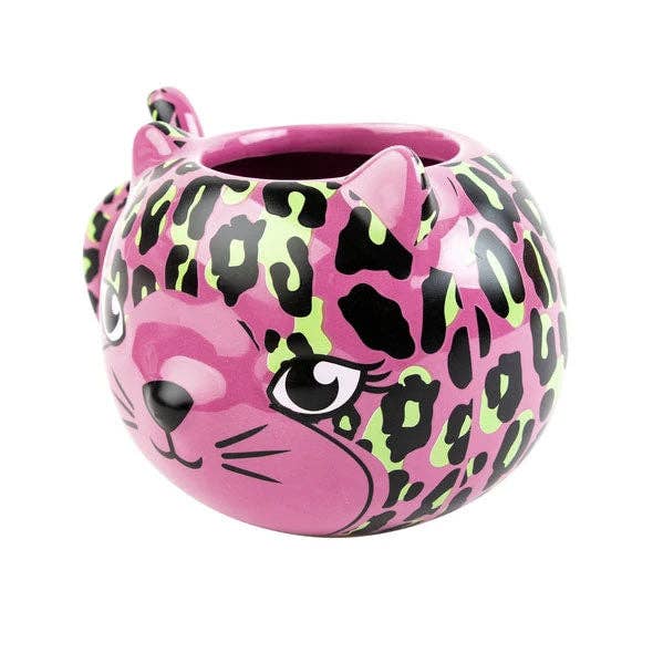 Pink Leopard Cat Mug | Cute Ceramic Coffee Tea Cup | Gift for Her