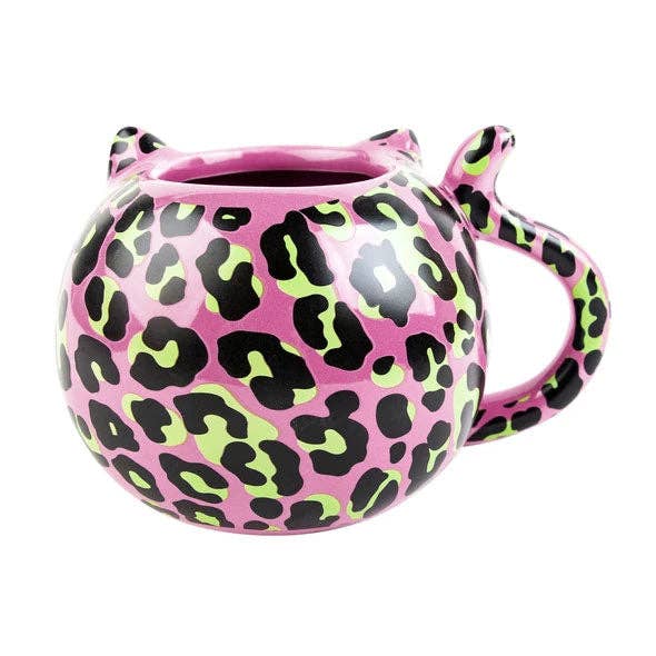 Pink Leopard Cat Mug | Cute Ceramic Coffee Tea Cup | Gift for Her