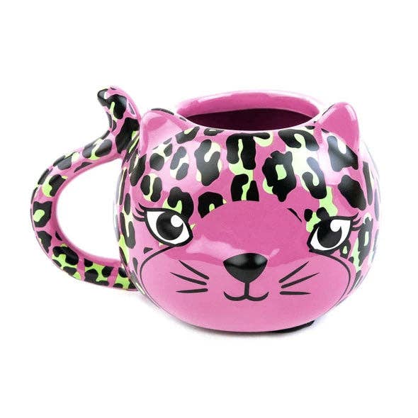 Pink Leopard Cat Mug | Cute Ceramic Coffee Tea Cup | Gift for Her