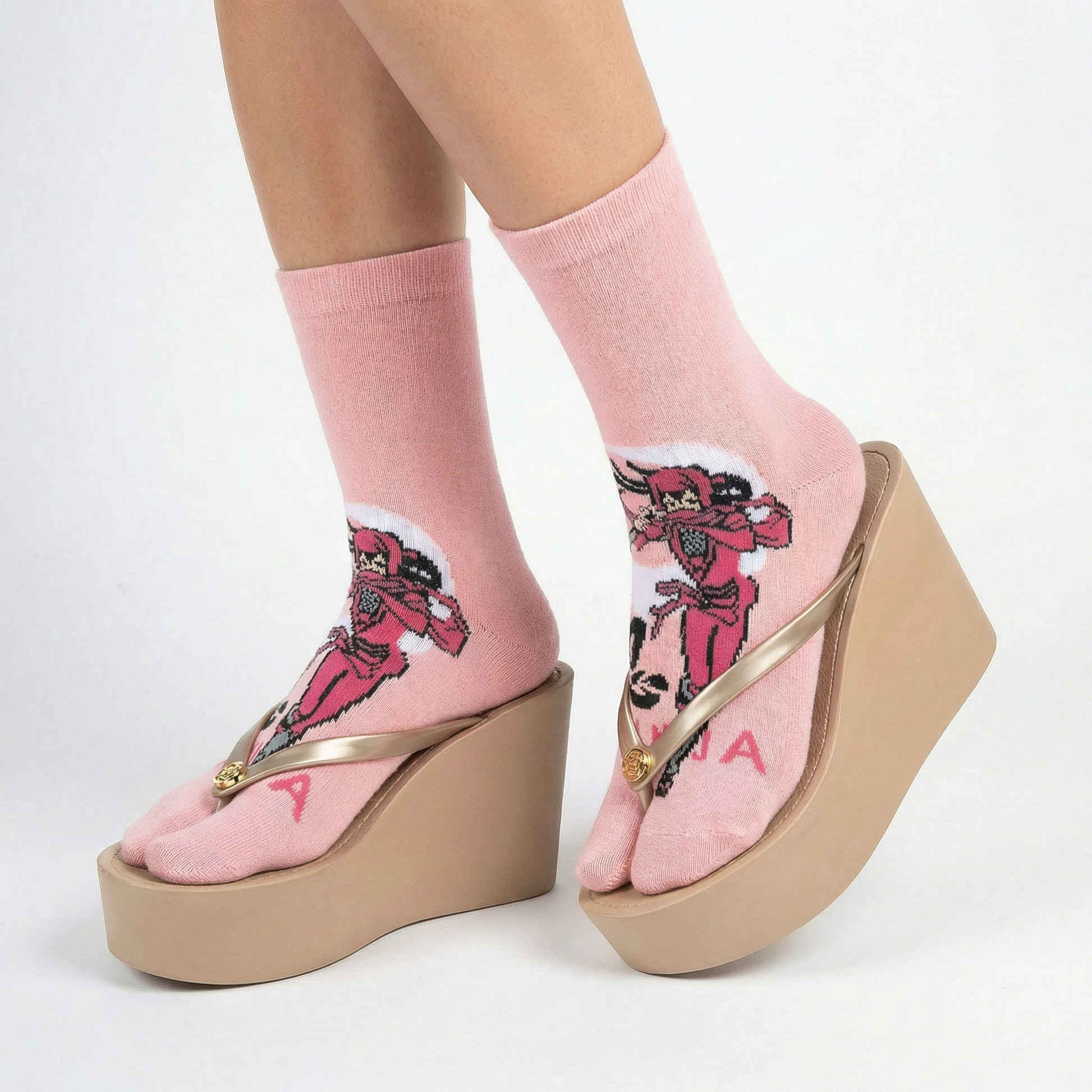 Pink Ninja Tabi Split Toe Socks | Japanese Shinobi Flip Flop Crew Socks
