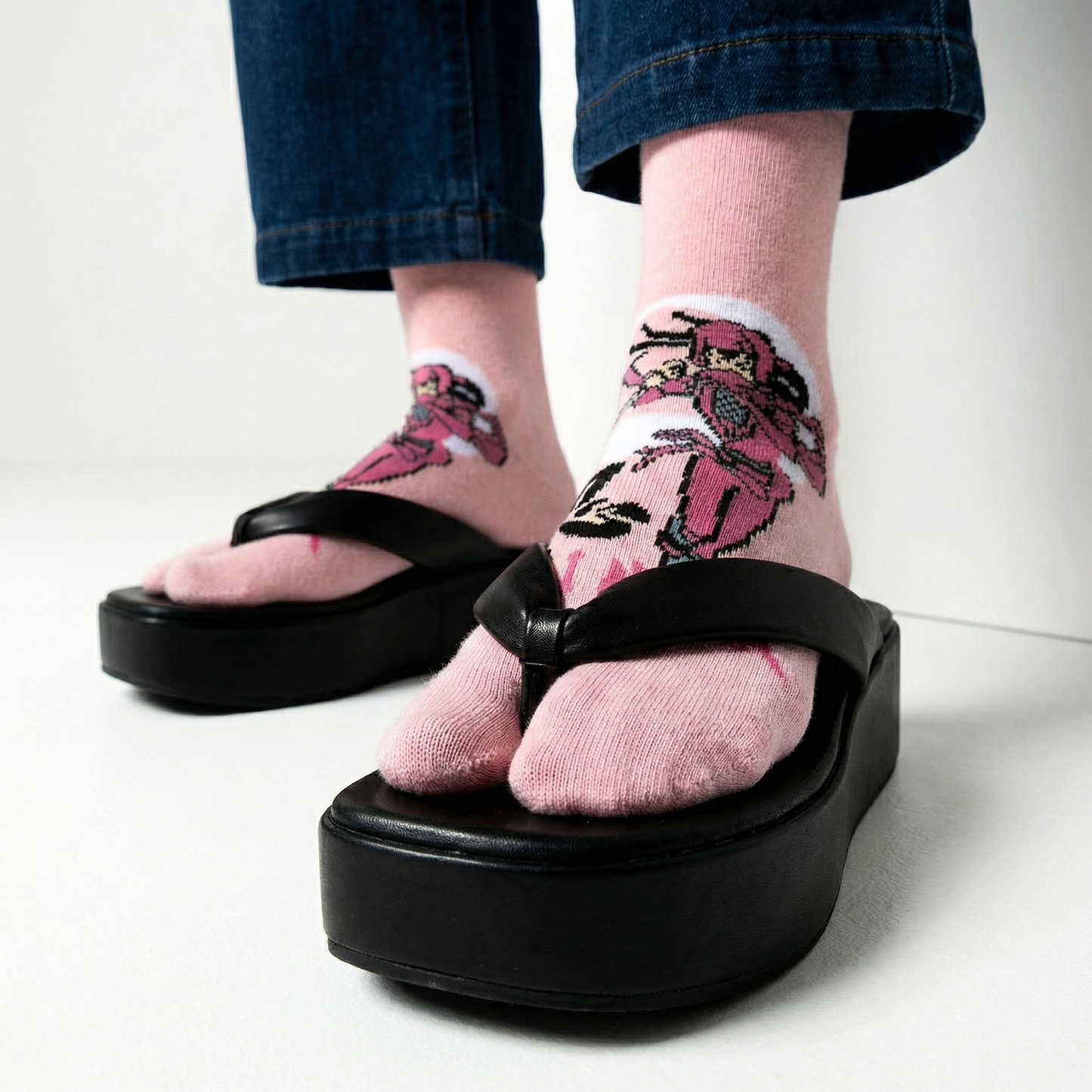 Pink Ninja Tabi Split Toe Socks | Japanese Shinobi Flip Flop Crew Socks