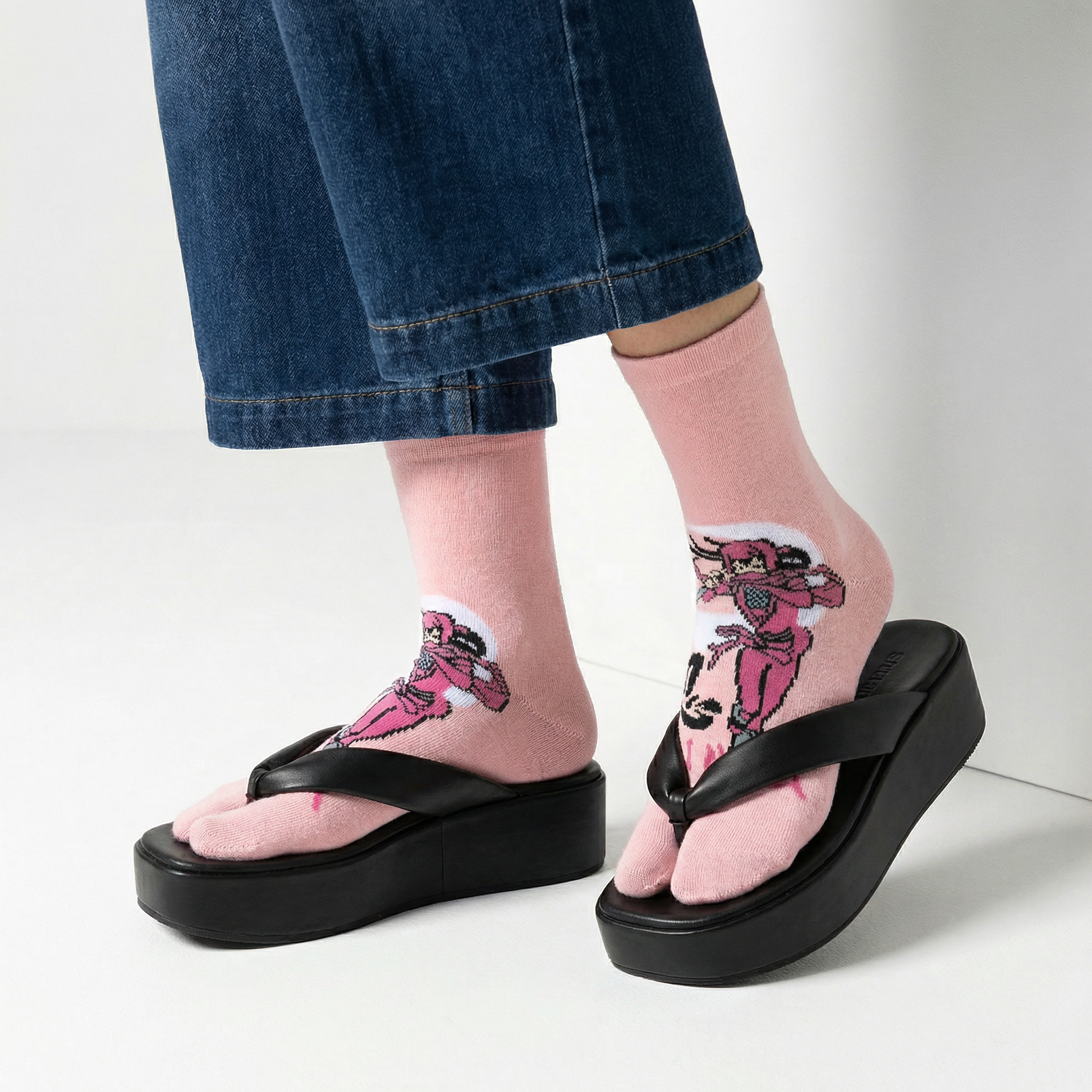 Pink Ninja Tabi Split Toe Socks | Japanese Shinobi Flip Flop Crew Socks