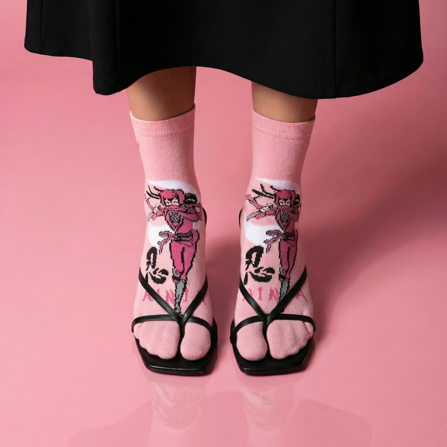 Pink Ninja Tabi Split Toe Socks | Japanese Shinobi Flip Flop Crew Socks