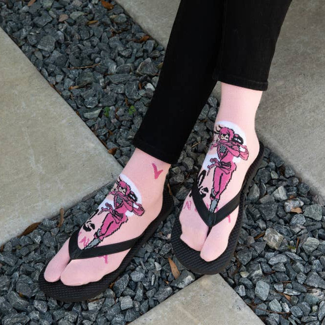 Pink Ninja Tabi Split Toe Socks | Japanese Shinobi Flip Flop Crew Socks