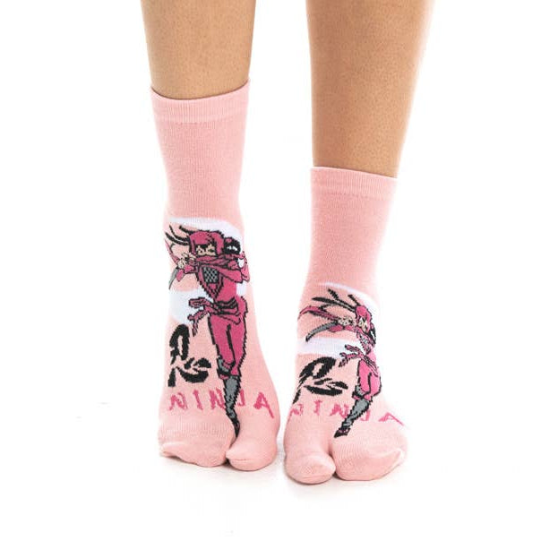 Pink Ninja Tabi Split Toe Socks | Japanese Shinobi Flip Flop Crew Socks